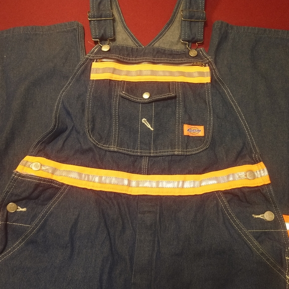 Dickies Denim Bib Overalls 3M Reflective • 32x32 • - Picture 6 of 7